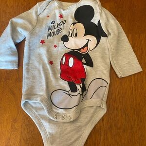 Disney Mickey Mouse Light Gray & Red Baby Bodysuit